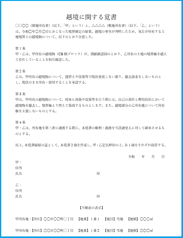 越境に関する覚書の一例